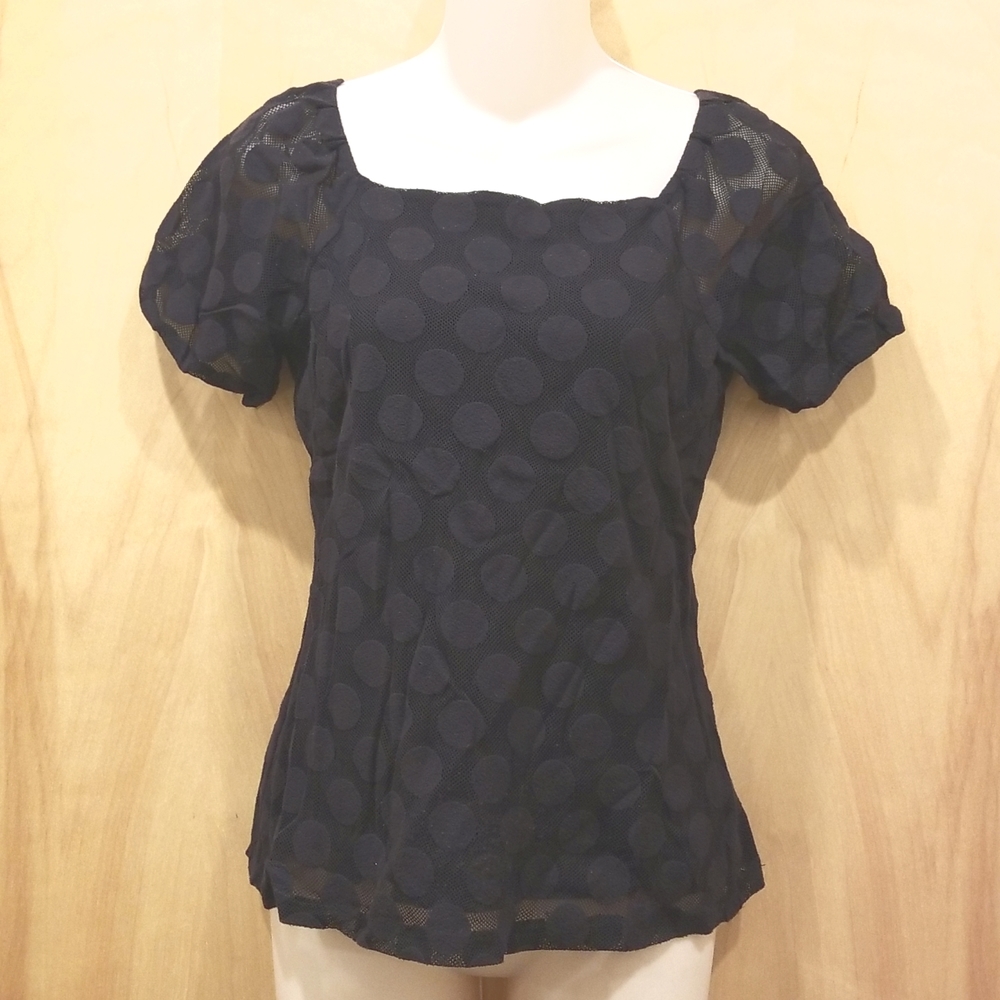 Style & Co Polka Dot Puff Sleeve Top PS